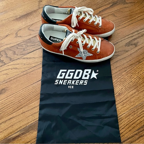 Golden Goose Deluxe Brand Superstar Sneakers Orange Suede Silver Glitter Star 39 - Picture 9 of 9